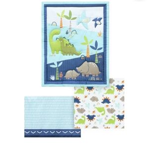 Dinosaur Themed Nursery Crib Bedding Comforter Set 3 Pieces NEW